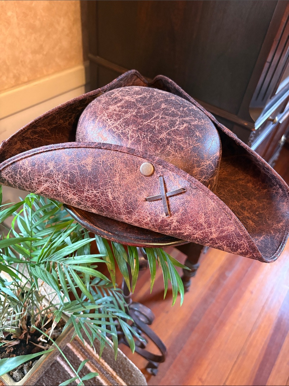 Brown Distressed Faux Leather Pirate Hat
